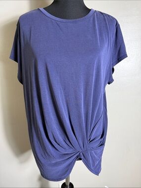 Botanique Women’s Knot-Front Short Sleeve Navy Blue Top Sz L NWOT